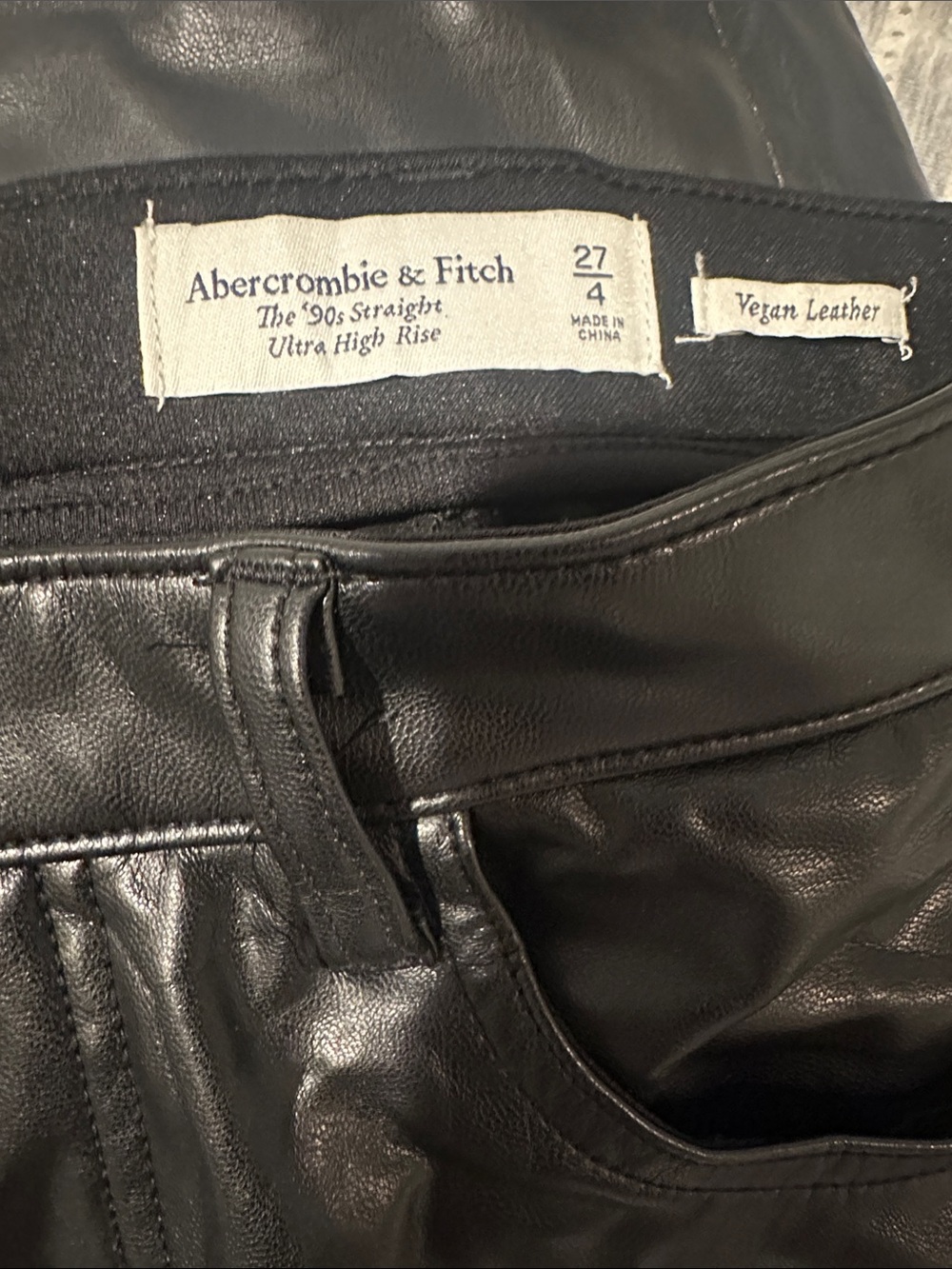 Abercrombie & Fitch Black Vegan Leather High-Rise '90s Straight Pants